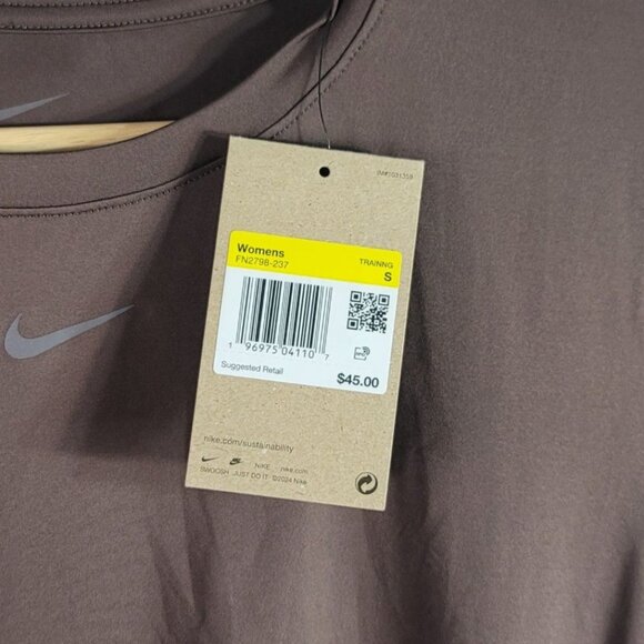 Nike One Dri-Fit Training Top Brown Small Short Sleeve Logo Moisture Wicking NWT - Picture 7 of 9